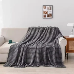 Patura Pufoasa Cocolino Premium, 200x230cm, Model Dungat, Gri Inchis-A7746