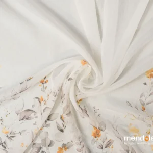 Perdea Bettsy 03, voal cu model floral, muștar și gri
