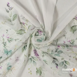 Perdea Bettsy 01, voal cu model floral, verde și mov