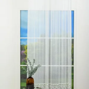 Perdea Ithaca 01, albă, cu broderie și bordură decorativă