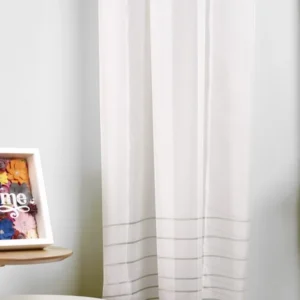 Perdea Letizia 01, albă, mătase, dungi orizontale
