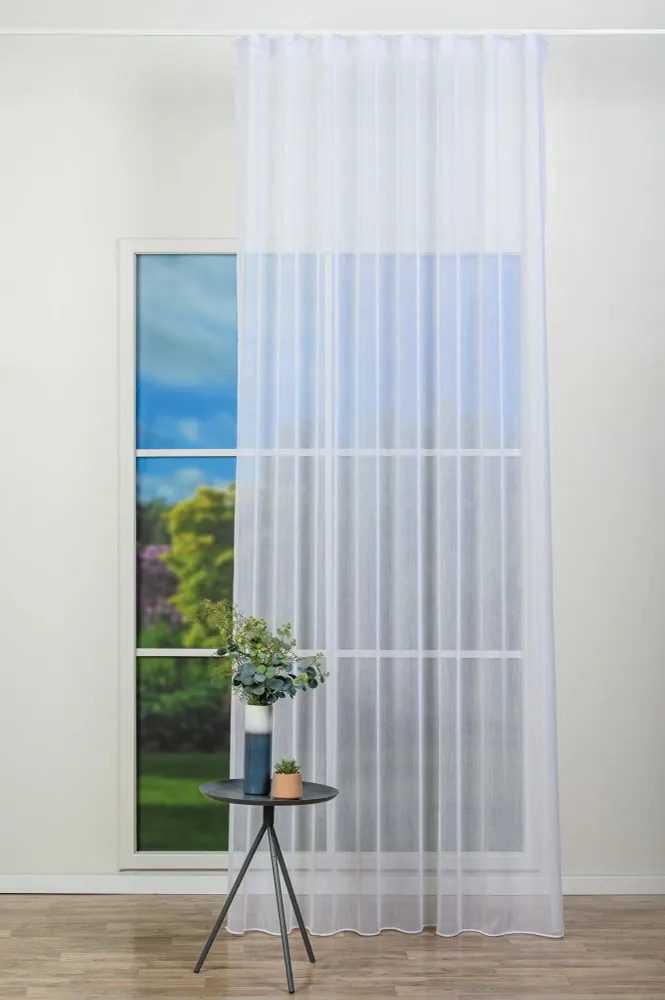 Perdea Venise 01, albă, transparentă, cu dungi verticale
