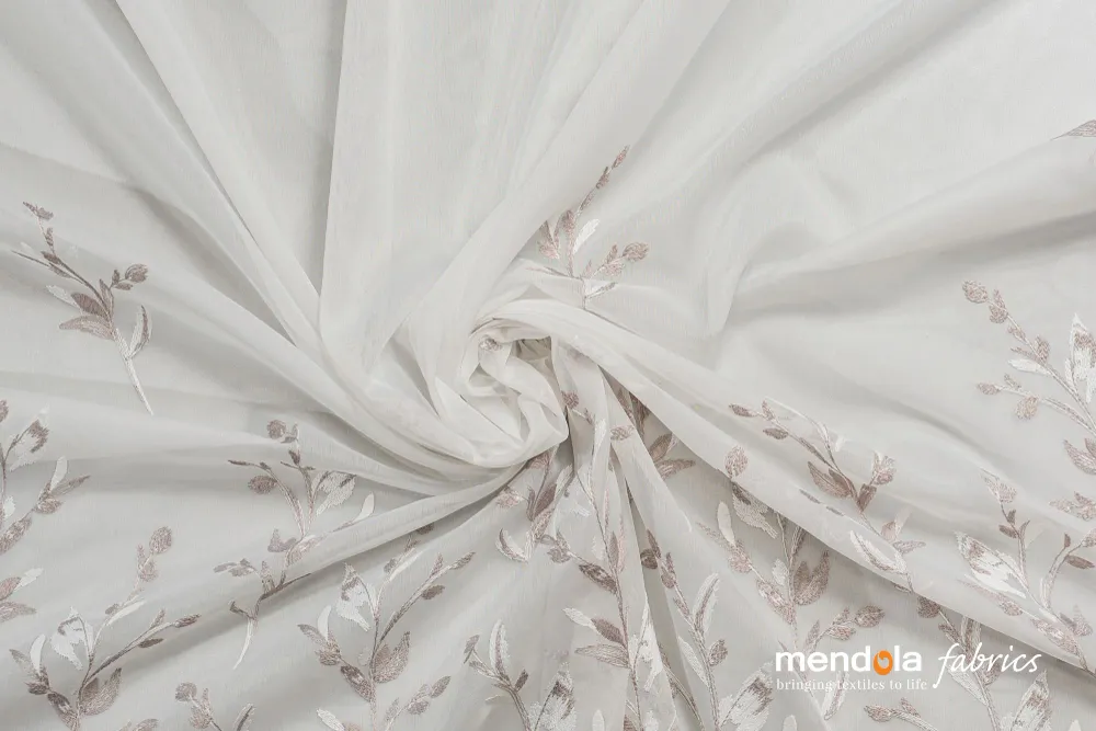 Perdea Venus P1015, gri, tull cu broderie model floral