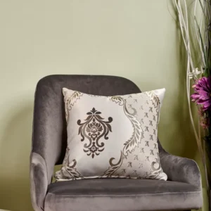 Față pernă Dubai XL – Husă pernă decorativă 40×40, tafta texturată, crom, bej, maro, auriu cu model clasic baroc