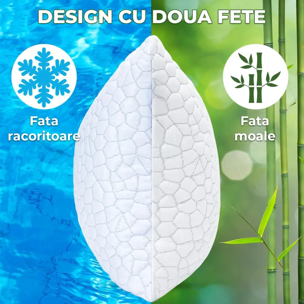 Perna Ajustabila Elindor® cu Gel Racire, Spuma cu Memorie Moale, 50x70 cm, Alb