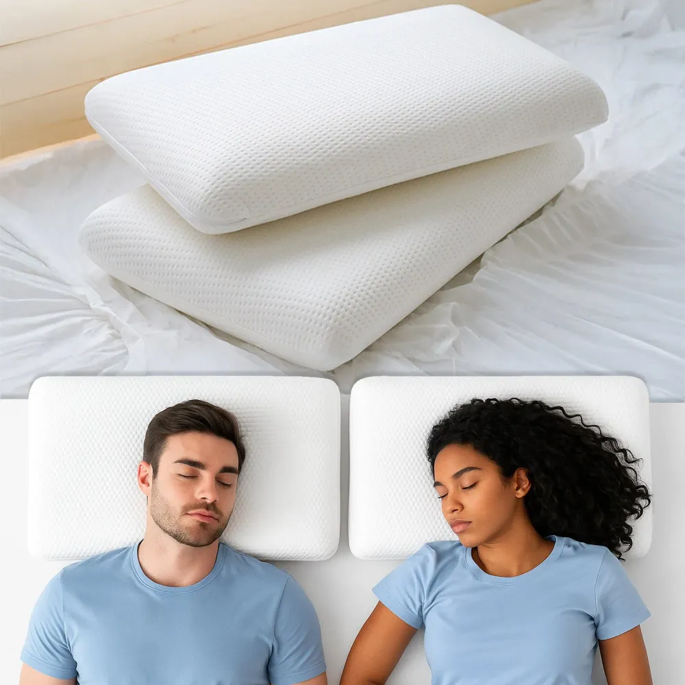 Perna Ortopedica Elindor® Memory Foam Pillow, Suport Cervical Ergonomic, Spuma cu Memorie Anatomica, Husa Detasabila Respi...