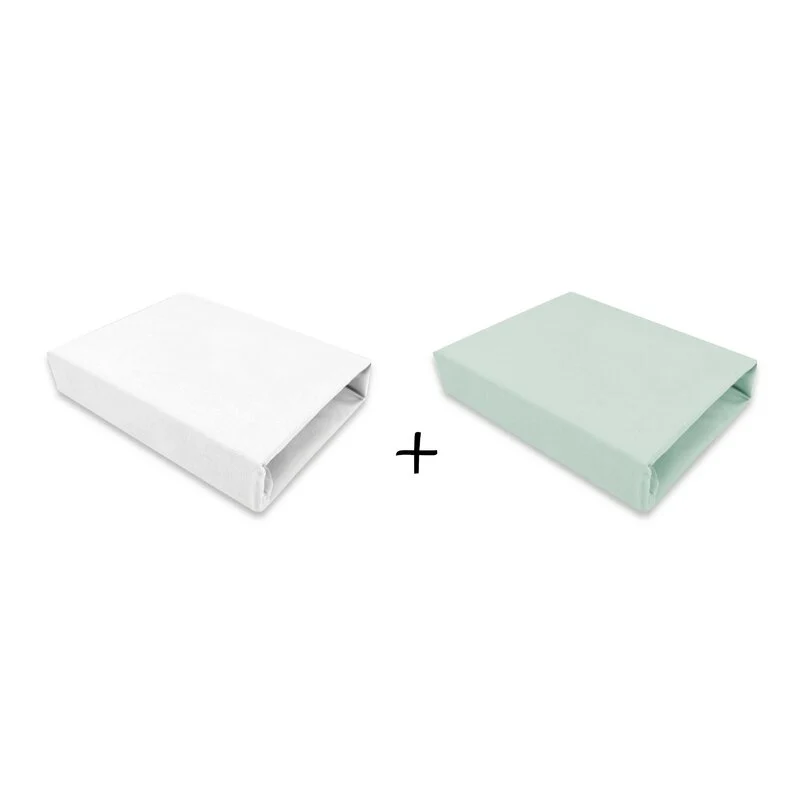 Set 2 cearceafuri cu elastic, Qmini, Pentru patut leagan sau patut co-sleeper, 90x50 cm, Din bumbac, Material certificat O...