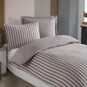 Set lenjerie pat ROAD POTLU, bumbac/poliester, maro/alb, 140x200 cm, cu cearceaf pilota si fata de perna