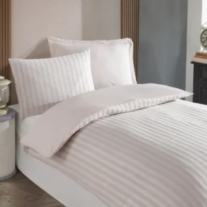 Set lenjerie pat ROAD POTLU, bumbac/poliester, bej/alb, 140x200 cm, cu cearceaf pilota si fata de perna