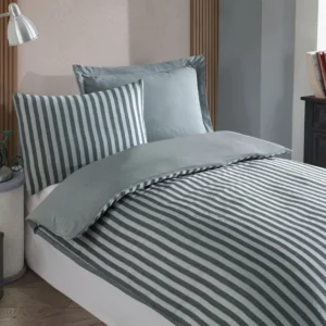 Set lenjerie pat ROAD POTLU, bumbac/poliester, verde/alb, 140x200 cm, cu cearceaf pilota si fata de perna