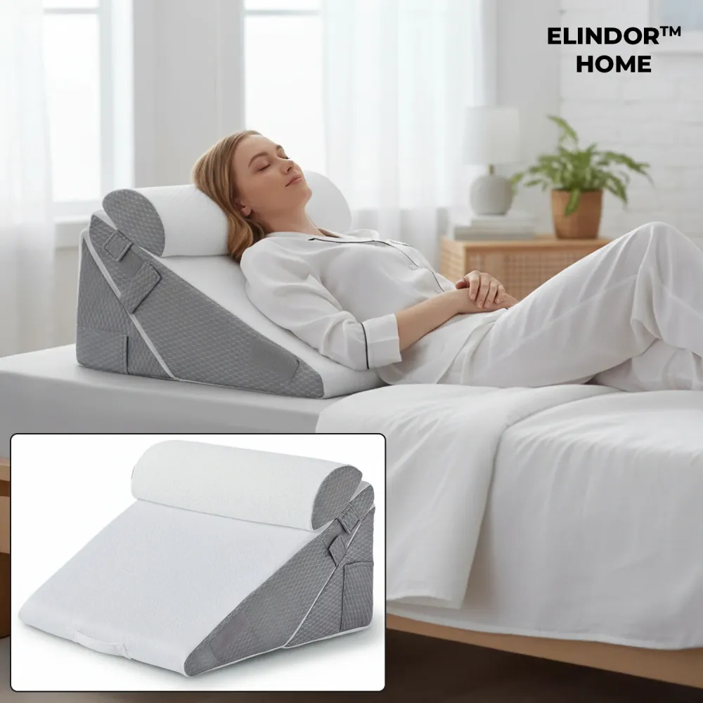 Set 3 Perne Ortopedice Elindor® pentru Pat, Perna Spuma cu Memorie, Hipoalergenica, Suport Spate, Picioare, Genunchi, Post...