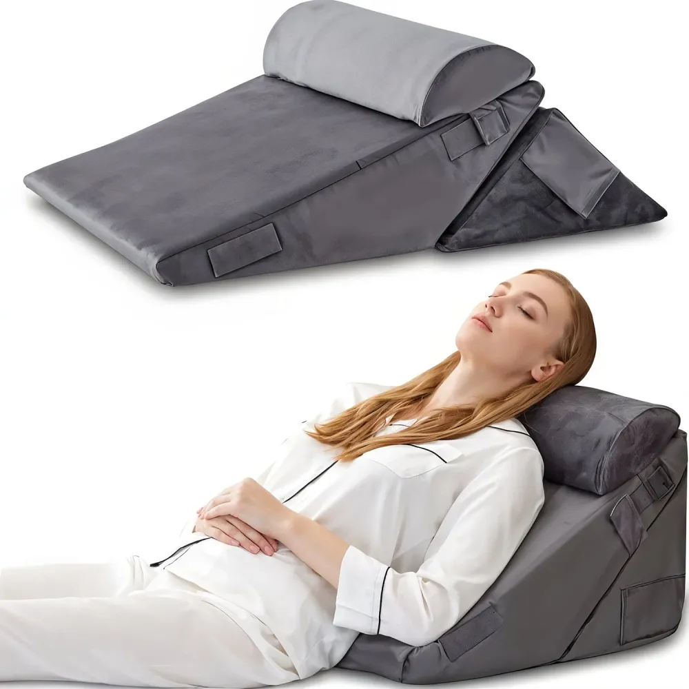 Set 3 Perne Ortopedice Elindor® pentru Pat, Perna Spuma cu Memorie, Hipoalergenica, Suport Spate, Picioare, Genunchi, Post...