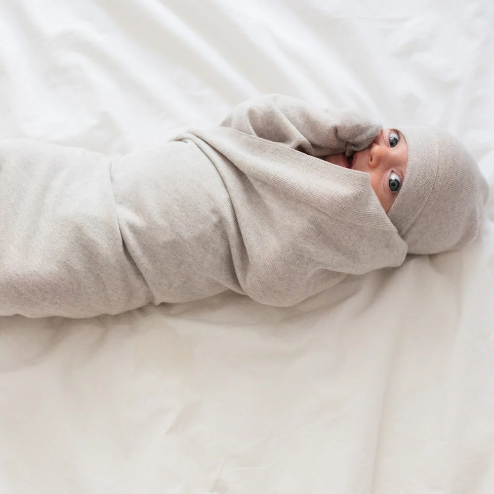 Yarnami Poofi Set merinos confortabil pentru copii bej-gri