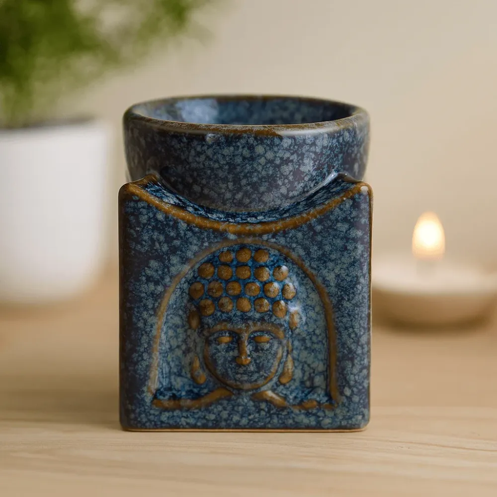 Arzător de ulei parfumat Buddha, albastru prăfuit