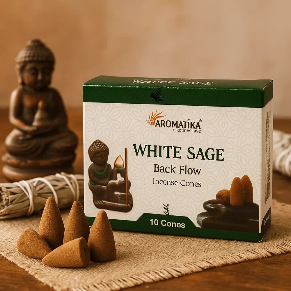 Conuri de tămâie cu flux invers de salvie albă, pachet de 10 Aromatica