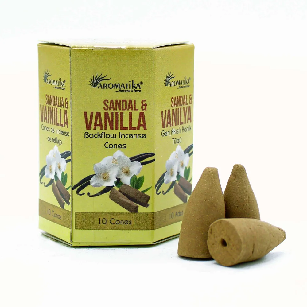 Conuri de tămâie cu reflux – Lemn de santal și vanilie, pachet de 10