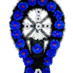 COROANA FUNERARA CU PICIOR DIN PIN CU FLORI H 90CM