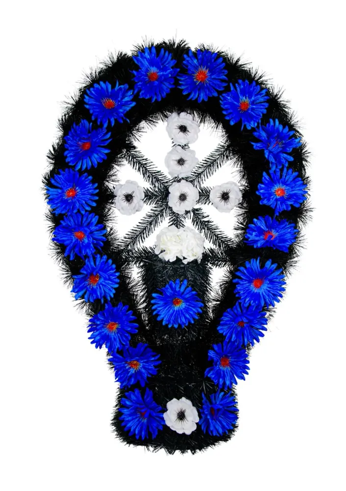 COROANA FUNERARA CU PICIOR DIN PIN CU FLORI H 90CM