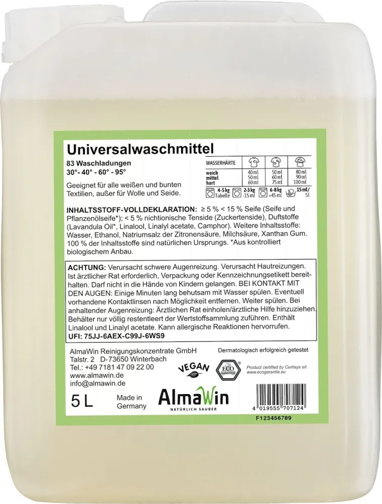 DETERGENT UNIVERSAL LAVANDĂ ECO 5 L (83 DE SPĂLĂRI) - ALMAWIN