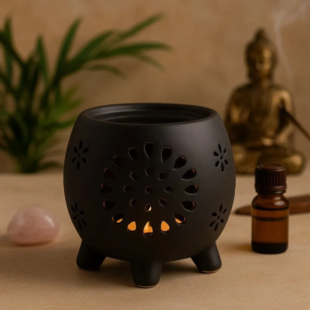 Difuzor de ulei negru mat cu model floral exploziv