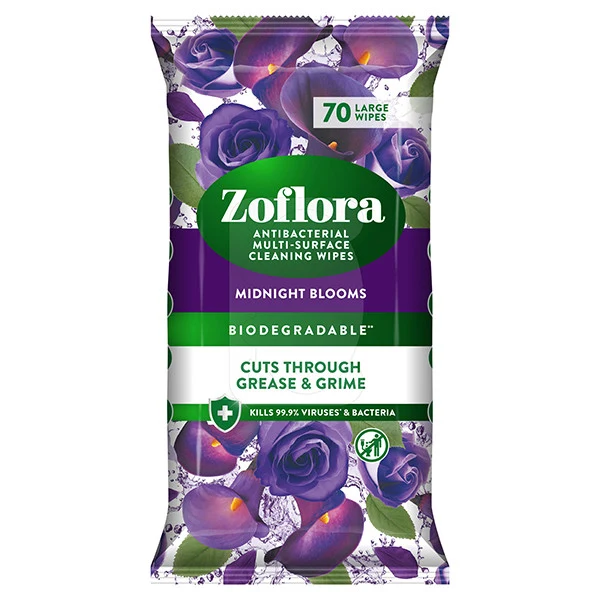 Șervețele de curățare antibacteriene Zoflora Midnight Blooms (70 șervețele)