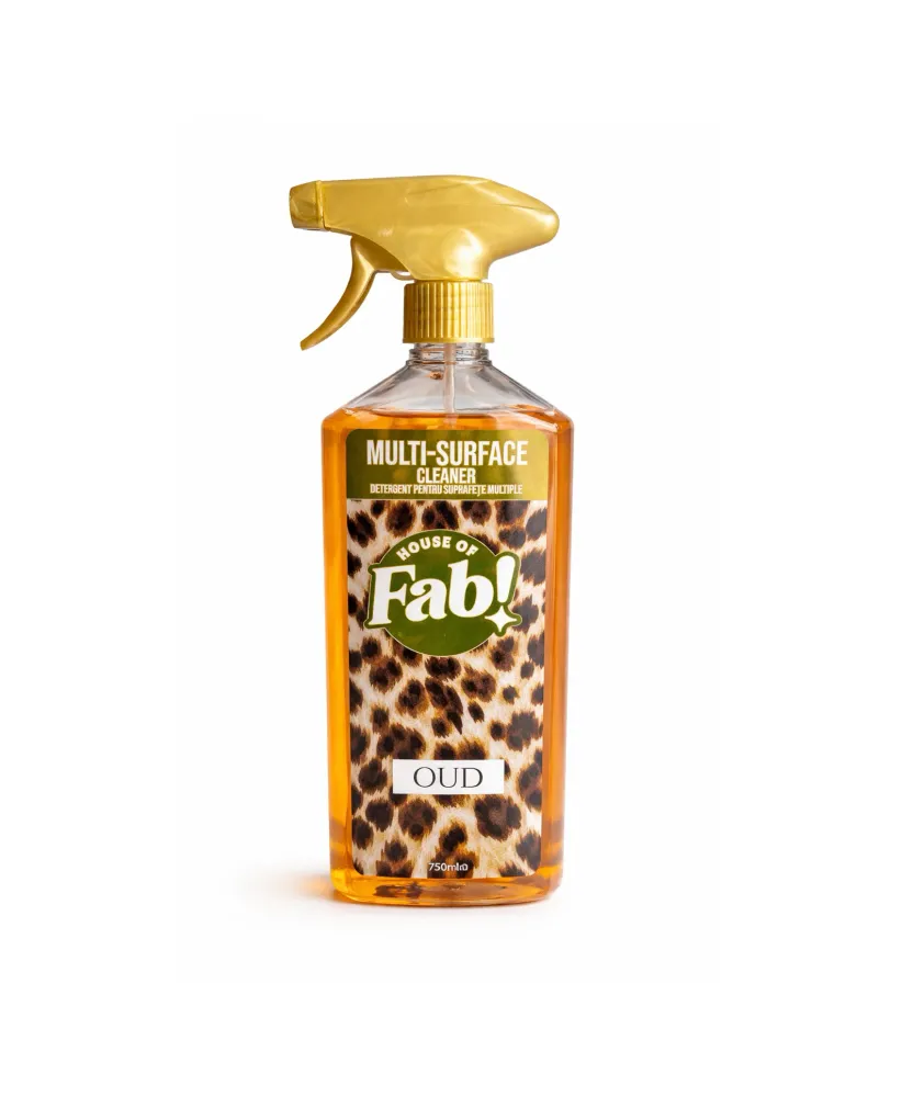 House Fab Detergent Multi-Suprafețe Oud 750ml – Spray de Curățare de Lux cu Miros Intens pentru Bucătărie, Baie & Interior