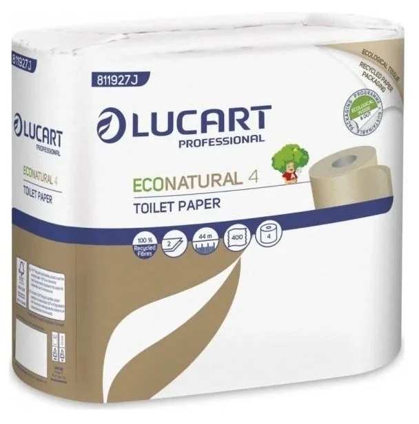 Hârtie igienică ecologică econatural, 100% celuloză, 2 straturi, 4 role, 400 foi ECONATURAL