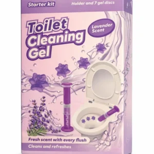 Kit Starter Gel de Curățare Toaletă – Miros de Lavandă – Suport + 7 Discuri Gel – Odorizant & Gel de Curățare pentru Toaletă