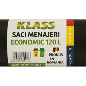 KLASS Home & Horeca – Saci menajeri cu șnur, negri- 120L- 10buc/rola
