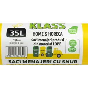 KLASS Home & Horeca – Saci menajeri cu șnur, galbeni- 35L- 15buc/rola