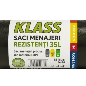 KLASS Home & Horeca – Saci menajeri cu șnur, negri- 35L- 15buc/rola