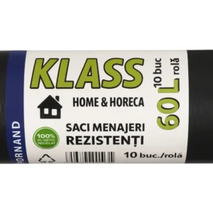 KLASS Home & Horeca – Saci menajeri cu șnur, negri- 60L- 10buc/rola
