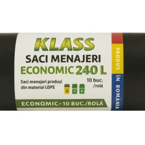 KLASS Home & Horeca – Saci menajeri cu șnur, negri- 240L- 10buc/rola
