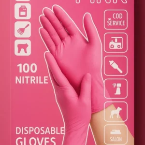 Mănuși de unică folosință din nitril roz – 100 bucăți – Fără pudră și fără latex – Mărime unică – Extra rezistente