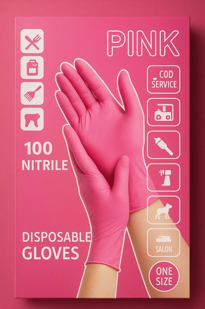Mănuși de unică folosință din nitril roz – 100 bucăți – Fără pudră și fără latex – Mărime unică – Extra rezistente