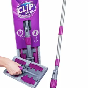 Mop plat Parex Clip cu sistem de prindere rapidă și lavetă din microfibră