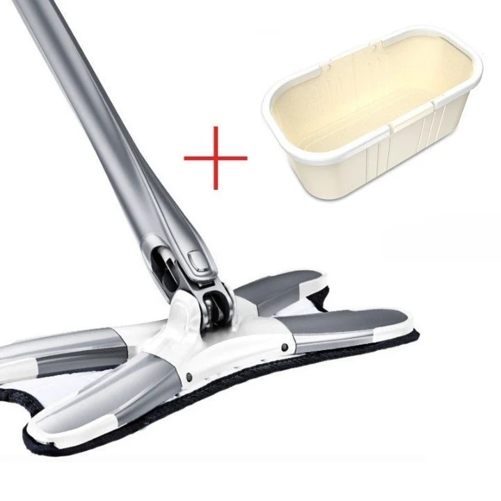 Set Mop Plat + Galeata, selexmo, cu Sistem de Stoargere, Lungime Telescopica 140 cm, Argintiu/Galben