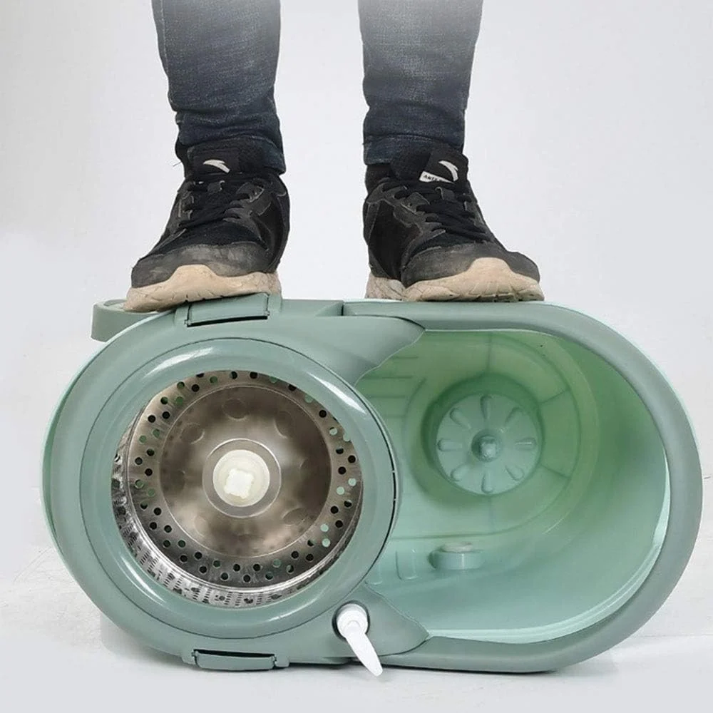 Set mop rotativ cu galeata selexmo, material plastic si microfibra, o rezerva inclusa, rezistent, cu dop scurgere, vas det...