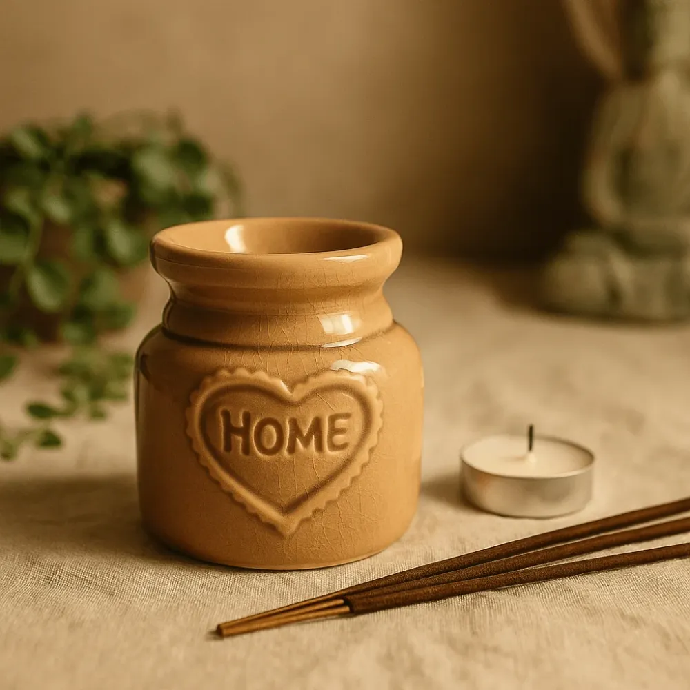 Suport ceramic pentru ulei în formă de casă pentru topirea cearărilor