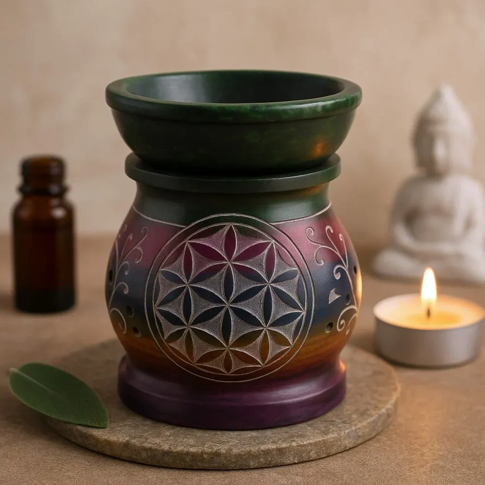 Suport pentru lumânare tealight din piatră de săpun 10 cm – Floarea Vieții
