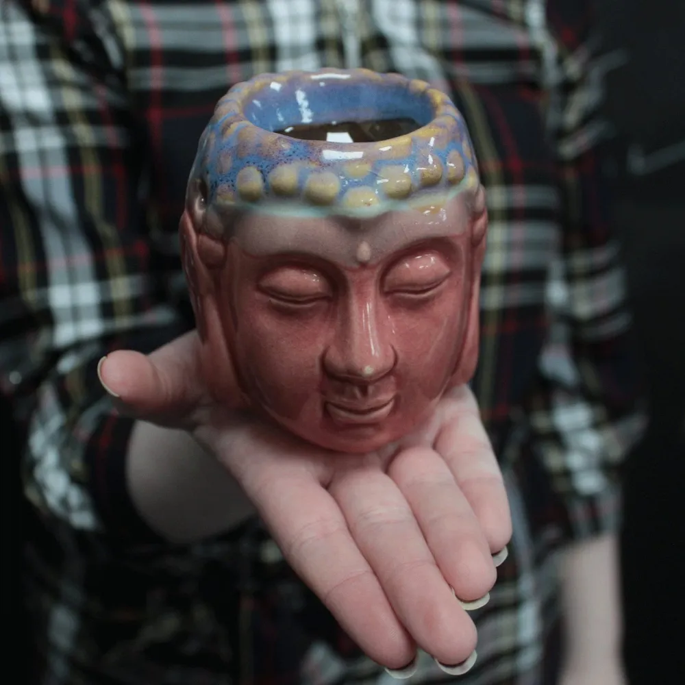 Suport pentru lumânare cu ulei Buddha, trandafir și albastru verzui