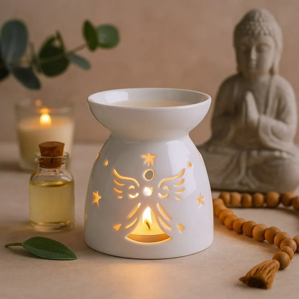 Suport pentru ulei cu lumânare tealight Înger decupat Alb