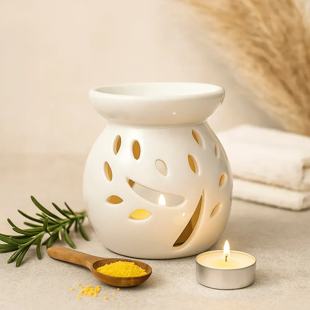 Ulei și arzător de ceară topită, ceramică cu decupaj în formă de copac