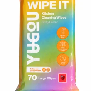 Wipe It Kitchen Cleaning Wipes – 70 Count – Plant-Based & Plastic-Free – Cuts Grease & Removes Dirt – Fresh Zesty Lemon Scent
